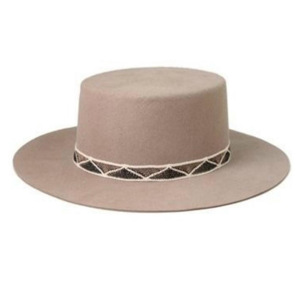 NEW! OLIVE & PIQUE WOOL FELT BANDED BOATER HAT